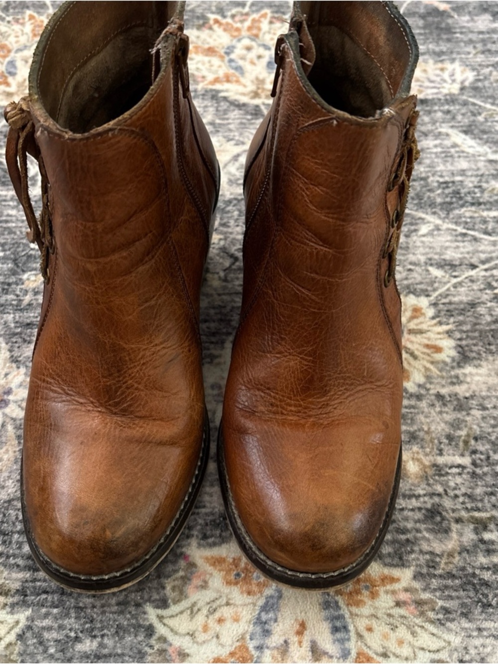 Women's Brown Leather Ankle Booties with Side Zip